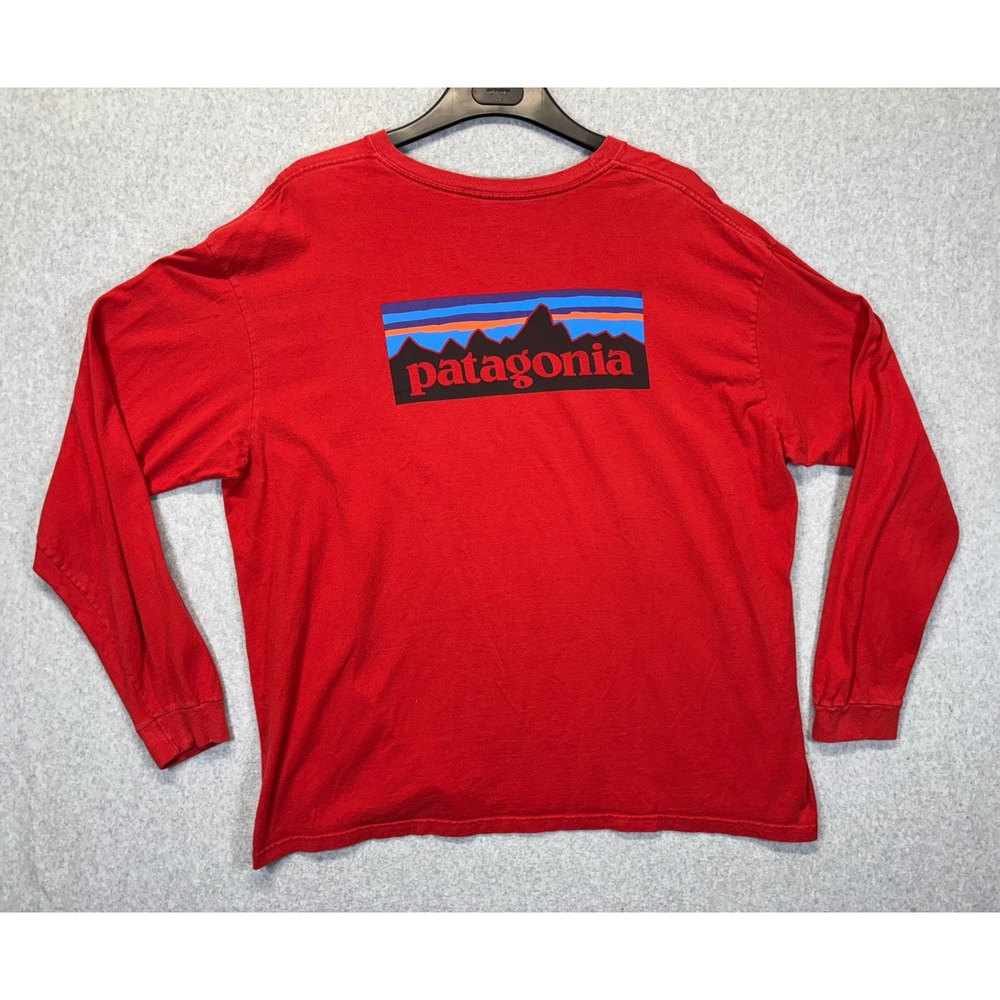 Patagonia Mens Long Sleeve P-6 Logo Responsibili-Tee Red Organic Cotton XXL